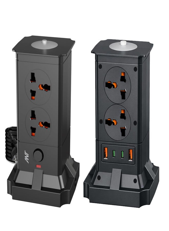 انت موزع طاقة Ant Pulse Tower | لوحة تمديد | حماية من زيادة التيار | منافذ متعددة | 4 منافذ تيار متردد، منفذي USB (2.1 أمبير) + منفذي Type-C | 2500 واط / 10 أمبير | إضاءة ليلية LED علوية | مفتاح واحد | غطاء أمان للأطفال - أسود - Image 1